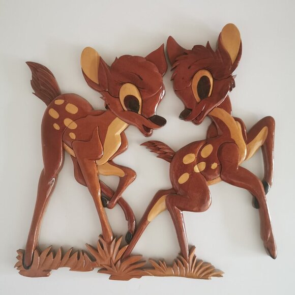 Vintage Disney Bambi Intarsia Wood Wall Hanging Handcrafted Faline Deer 12" H - Picture 9 of 12